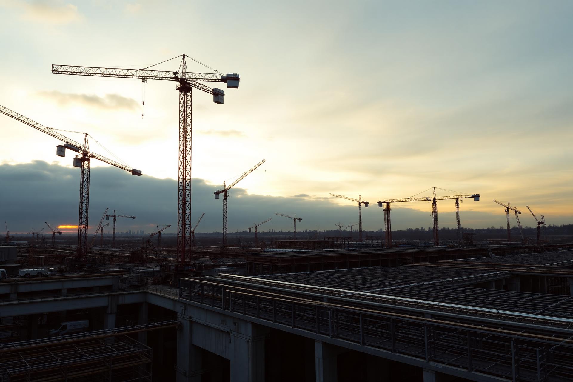 Infrastructuurproject in aanbouw bij zonsondergang